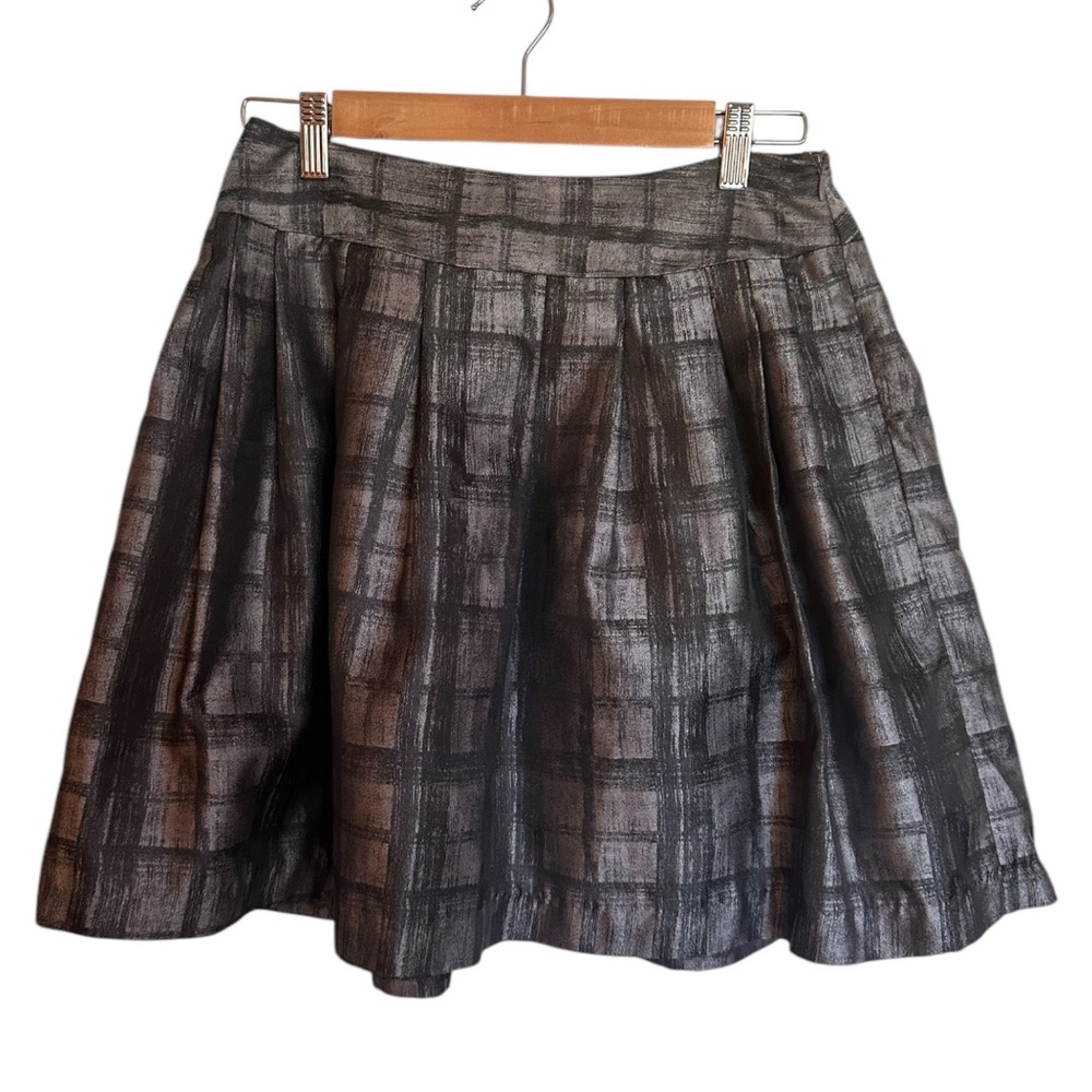 Vintage 00s Forever Love 21 Silver Window Pane Print Pleated Skirt Medium